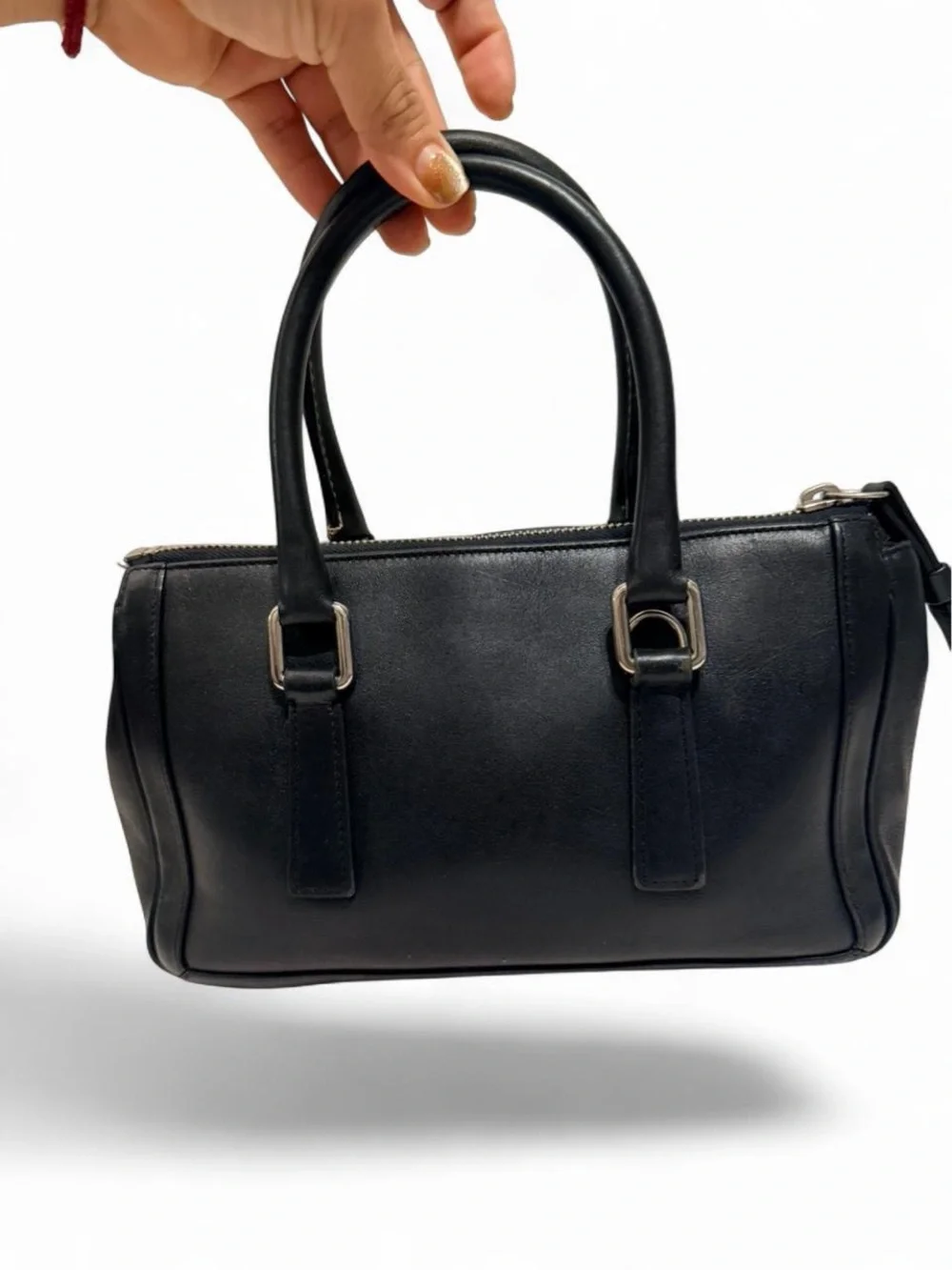 Coach Black Leather Mini Satchel with Double Top Handles